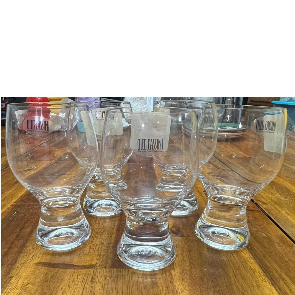 Oleg‎ Cassini Crystal Glasses Set of 5 Clear NWOT Weighted Pedestal 5.5in - Picture 5 of 6